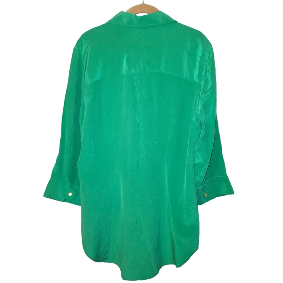 Soft Surroundings Green Silk Button Down Blouse Style# 23058 - Picture 2 of 5